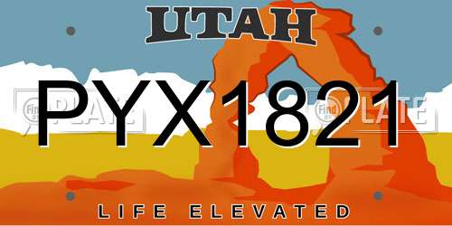 PYX1821 Utah License Plate