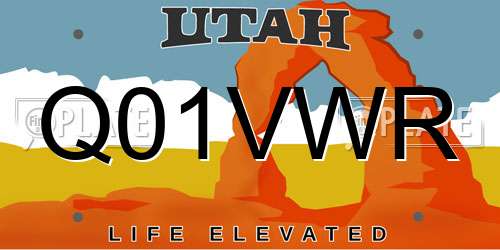 Q01VWR Utah License Plate