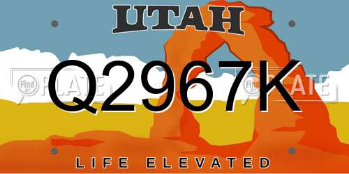Q2967K Utah License Plate
