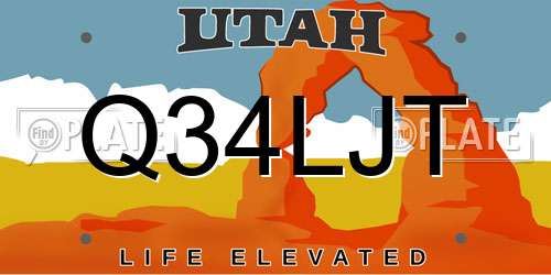 Q34LJT Utah License Plate