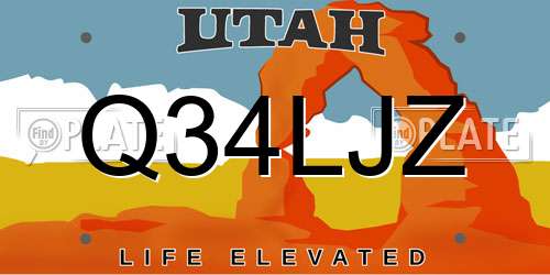 Q34LJZ Utah License Plate