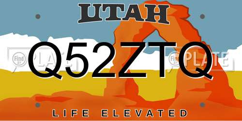 Q52ZTQ Utah License Plate