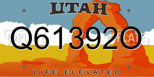 Q61392O Utah License Plate