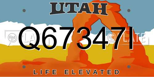 Q67347I Utah License Plate