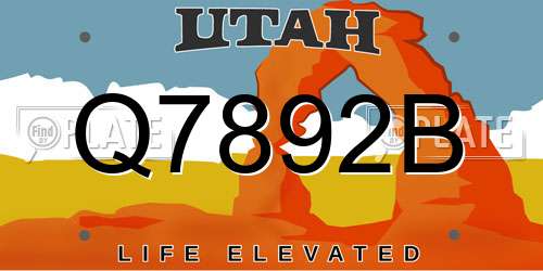 Q7892B Utah License Plate