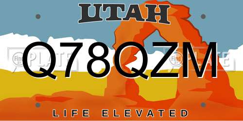 Q78QZM Utah License Plate