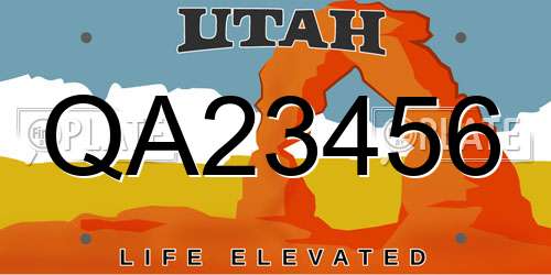 QA23456 Utah License Plate