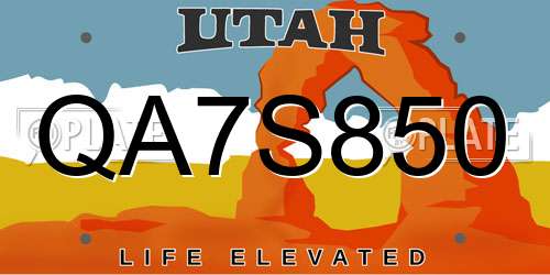 QA7S850 Utah License Plate