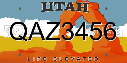 QAZ3456 Utah License Plate