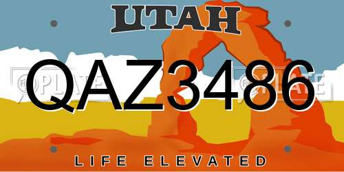 QAZ3486 Utah License Plate