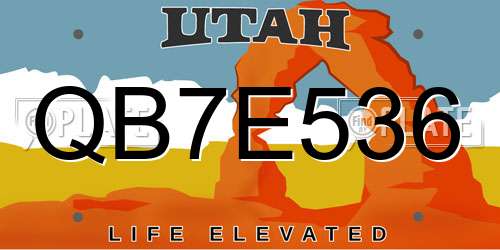 QB7E536 Utah License Plate