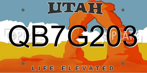 QB7G203 Utah License Plate