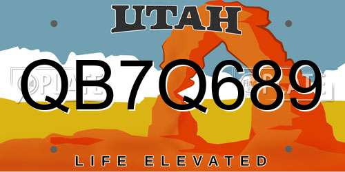 QB7Q689 Utah License Plate