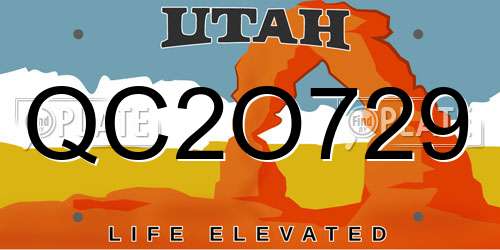 QC2O729 Utah License Plate