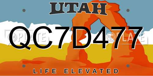 QC7D477 Utah License Plate