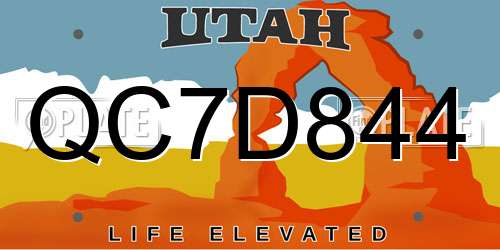 QC7D844 Utah License Plate