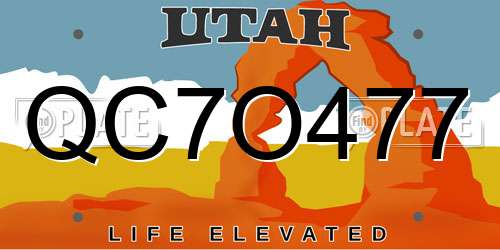 QC7O477 Utah License Plate