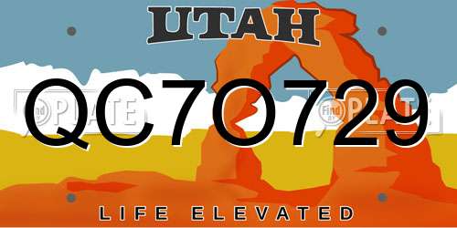 QC7O729 Utah License Plate