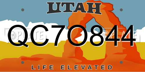 QC7O844 Utah License Plate