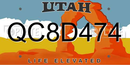 QC8D474 Utah License Plate