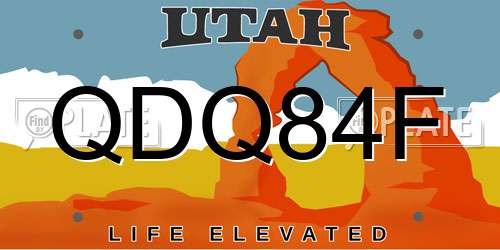 QDQ84F Utah License Plate