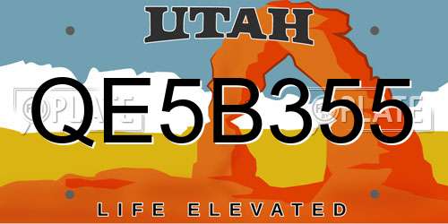 QE5B355 Utah License Plate