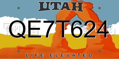 QE7T624 Utah License Plate