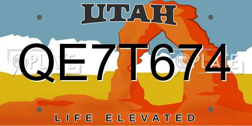 QE7T674 Utah License Plate
