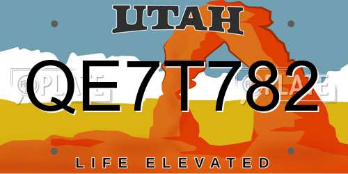 QE7T782 Utah License Plate