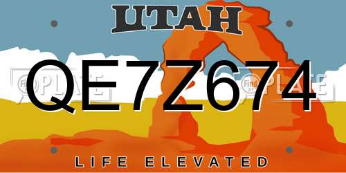 QE7Z674 Utah License Plate