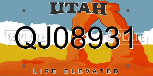 QJ08931 Utah License Plate