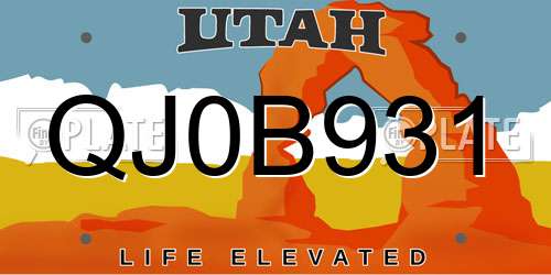 QJ0B931 Utah License Plate