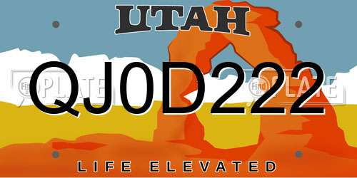 QJ0D222 Utah License Plate
