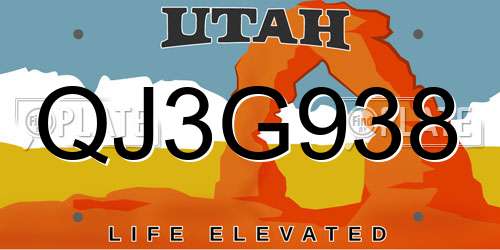 QJ3G938 Utah License Plate