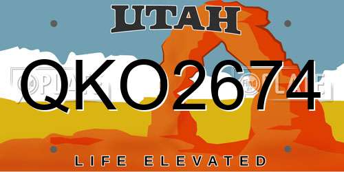 QKO2674 Utah License Plate
