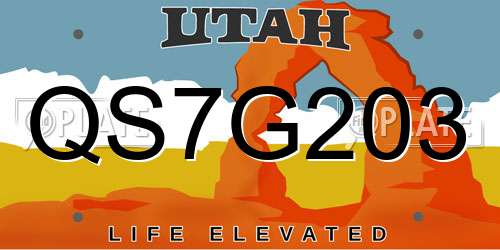QS7G203 Utah License Plate