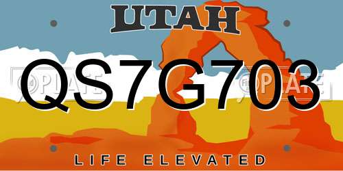 QS7G703 Utah License Plate