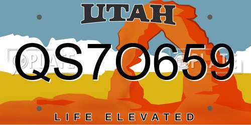 QS7O659 Utah License Plate