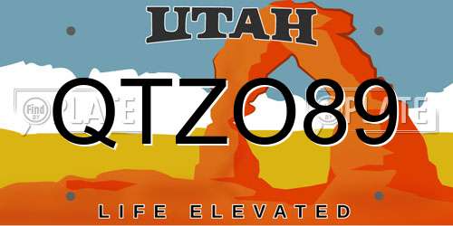 QTZO89 Utah License Plate