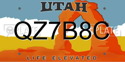 QZ7B8C Utah License Plate