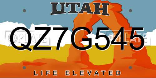 QZ7G545 Utah License Plate