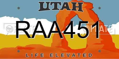 RAA451 Utah License Plate