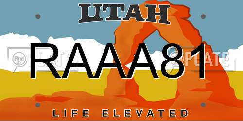 RAAA81 Utah License Plate