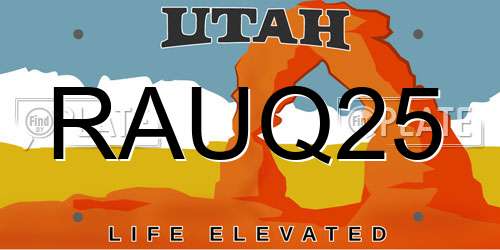 RAUQ25 Utah License Plate