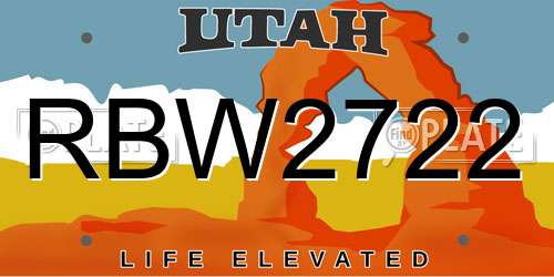 RBW2722 Utah License Plate