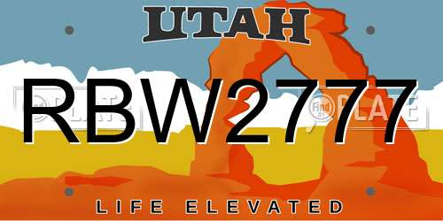 RBW2777 Utah License Plate
