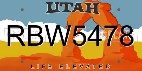 RBW5478 Utah License Plate