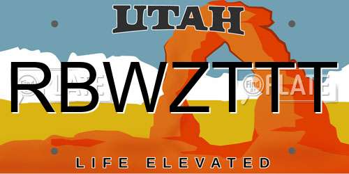 RBWZTTT Utah License Plate