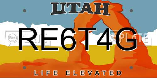 RE6T4G Utah License Plate