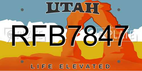 RFB7847 Utah License Plate
